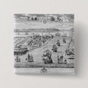 A Prospect of the Towne and Harbour of Harwich 15 Cm Square Badge