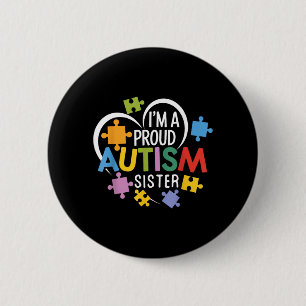 A Proud Autism Sister Awareness Love Heart Puzzle 6 Cm Round Badge