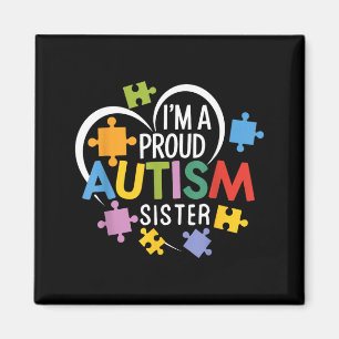 A Proud Autism Sister Awareness Love Heart Puzzle Magnet