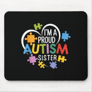 A Proud Autism Sister Awareness Love Heart Puzzle Mouse Mat