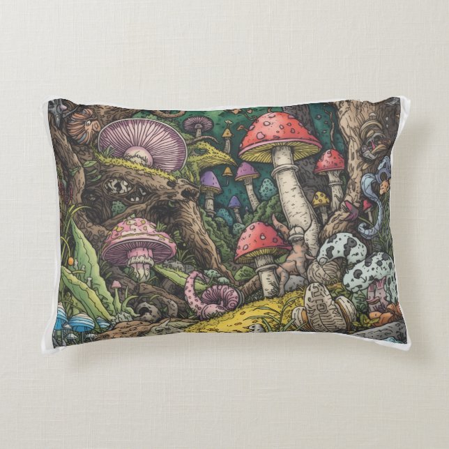 A psychedelic woodland decorative cushion (Front)