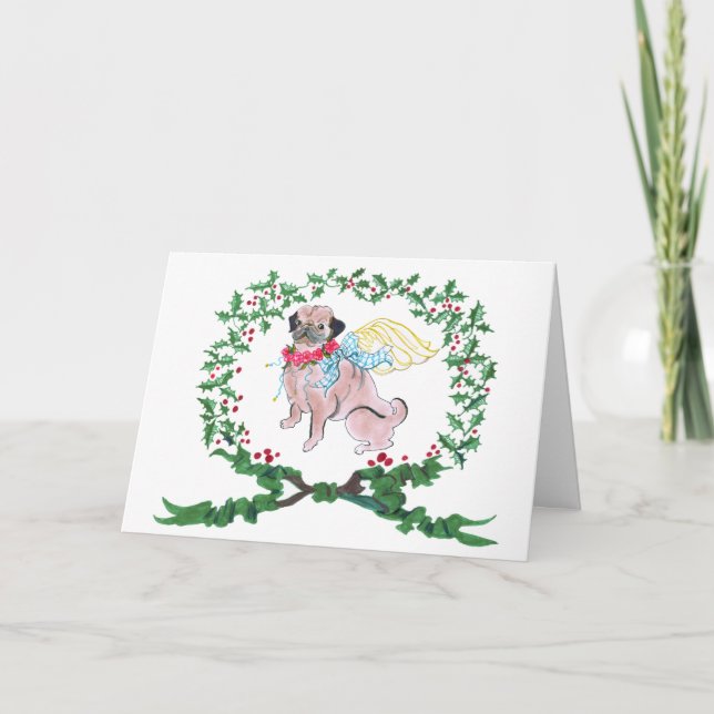 A Pug Barking With JOY! Holiday Card (Front)