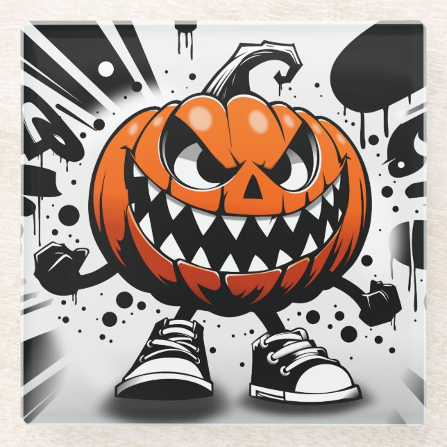 A Pumpkin Comes to Life Glass Coaster (Front)