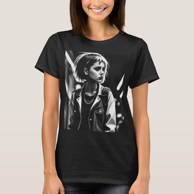 a punk girl black white mood tone T-Shirt (Front)