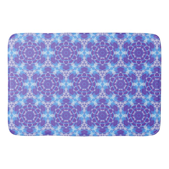 A Purple and Blue Tie Dye Pattern Bath Mat (Front)