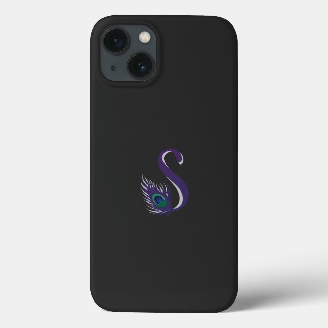 a purple and green peacock feather on a black back Case-Mate iPhone case (Back)