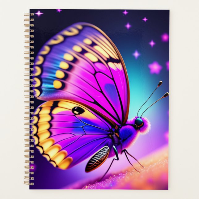 a purple and pink butterfly planner (Front)