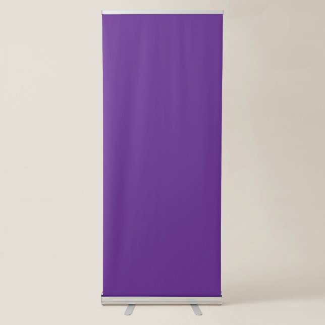 a purple background with a white border retractable banner (Front)
