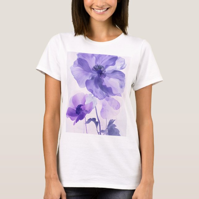 a purple flower-patterned T-shirt (Front)