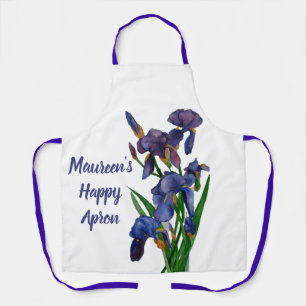 A purple Iris Apron with name and message
