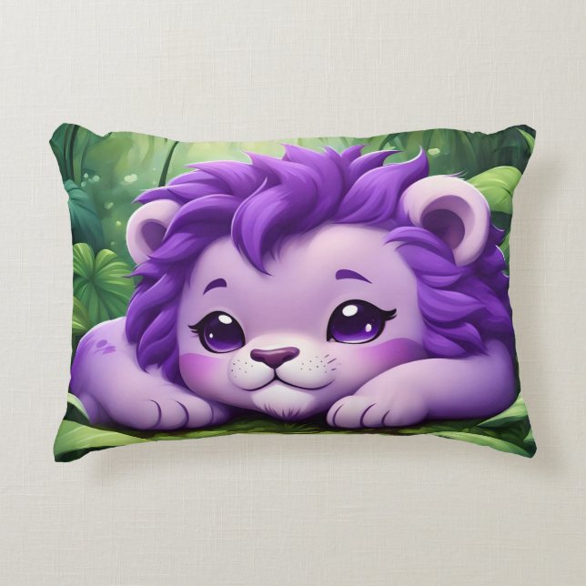 A Purple Lion Cub in the Jungle Decorative Cushion (Front)