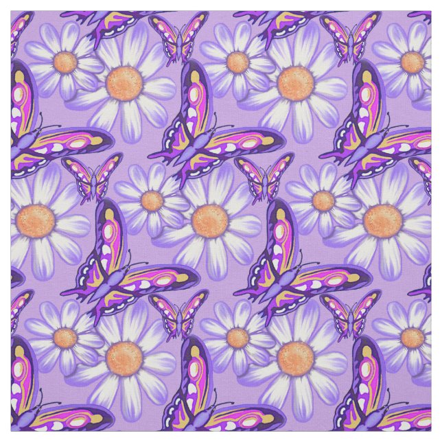 A purple paradise daisy/butterfly fabric (Swatch)