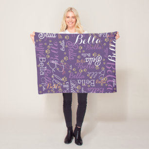 a purple, personalised dog blanket