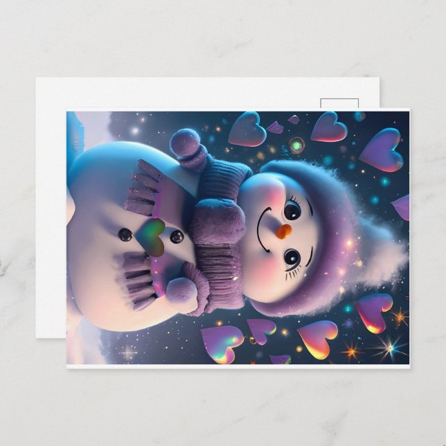 A Purple-Scarfed Snow Sweetheart - snowman gi Holiday Postcard (Front/Back)