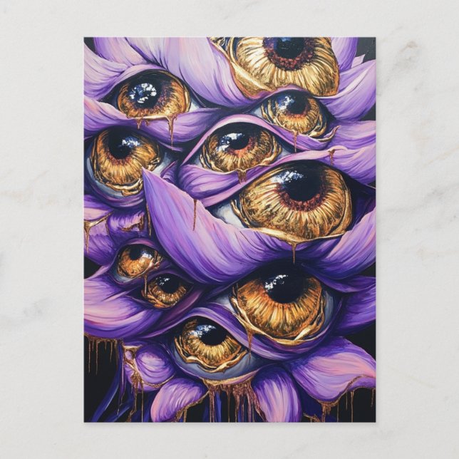 A Purple Surreal Flower With Golden Eyeballs Postcard (Front)