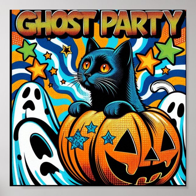 A Purrfectly Halloween:Spooky Black Cat on Pumpkin Poster (Front)
