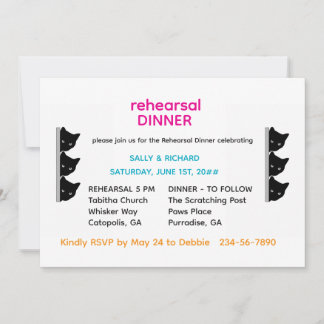 A Purrview: Black Cat Rehearsal Dinner Invitation