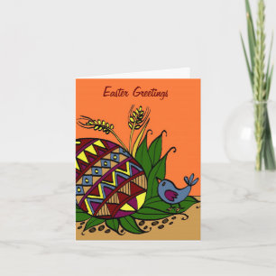 A Pysanka and Bird Ukrainian Folk Art Holiday Card