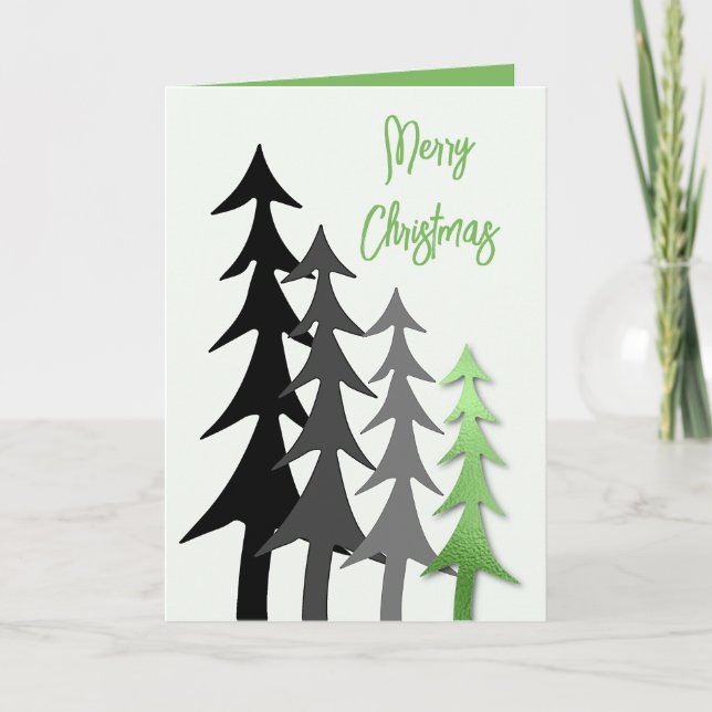 A Quartet of Pine Trees Christmas Holiday Card (Front)