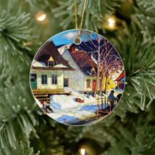 A Quebec Village Street by Clarence Gagnon Ceramic Tree Decoration