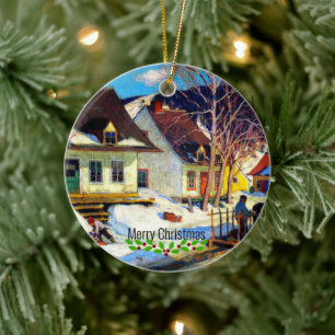 A Quebec Village Street by Clarence Gagnon Ceramic Tree Decoration