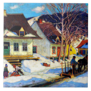 A Quebec Village Street  by Clarence Gagnon Tile
