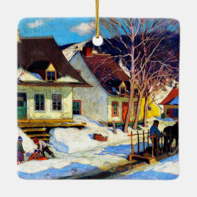 A Quebec Village Street - Clarence Gagnon artwork Ceramic Ornament (Back)