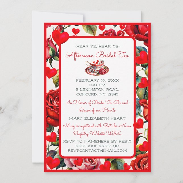 A Queen of Hearts Tea Party for a Bride-to-be Invitation (Back)