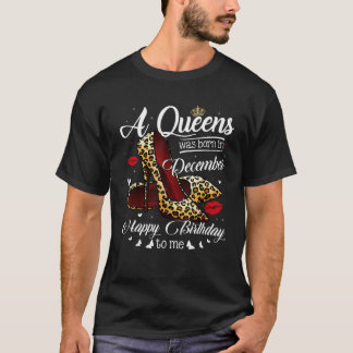 A Queen Was Born In December Retro Hearts Leopard T-Shirt