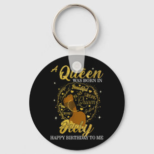A Queen Was Born In July Birthday Afro Girl Black Key Ring