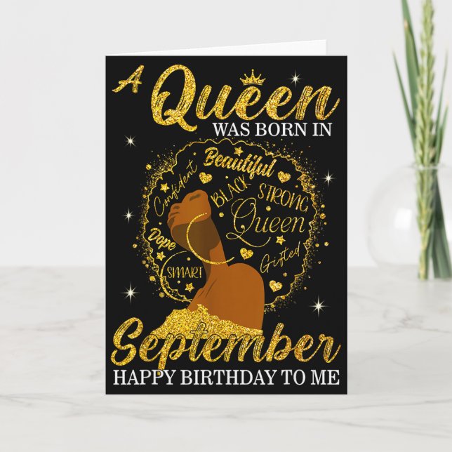 A Queen Was Born In September Birthday Afro Girl B Card (Front)