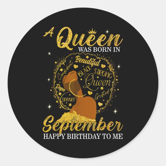 A Queen Was Born In September Birthday Afro Girl B Classic Round Sticker (Front)