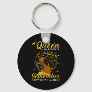 A Queen Was Born In September Birthday Afro Girl B Key Ring
