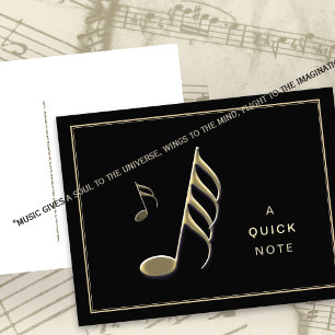 “A Quick Note" Gold Music Note Black Postcard
