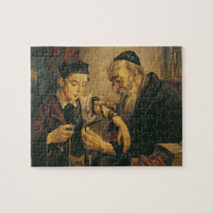 A Rabbi tying the Phylacteries to the arm of a boy Jigsaw Puzzle