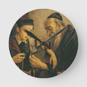 A Rabbi tying the Phylacteries to the arm of a boy Round Clock