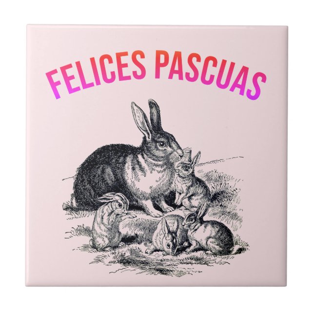 A rabbit family - Felices Pascuas Tile (Front)