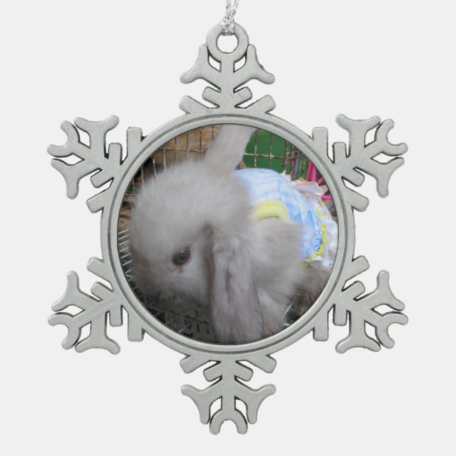 A Rabbit in a Dress Snowflake Pewter Christmas Ornament (Front)