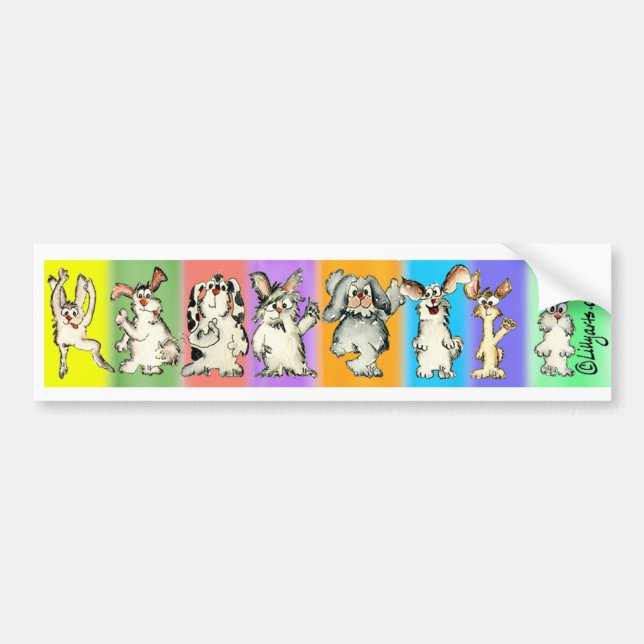A Rabbit Rainbow Cartoon Bumper Sticker (Front)