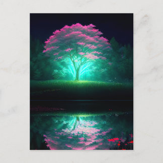A Radiant Tree Bathed in Lake's Glow Postcard