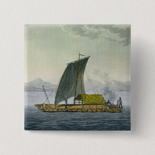 A raft leaving the port of Guayaquil, Ecuador, fro 15 Cm Square Badge