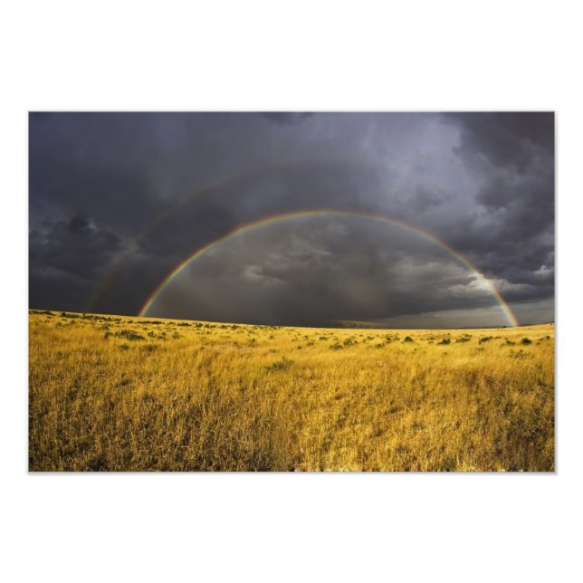 A rainbow appearing through a misty after noon photo print (Front)