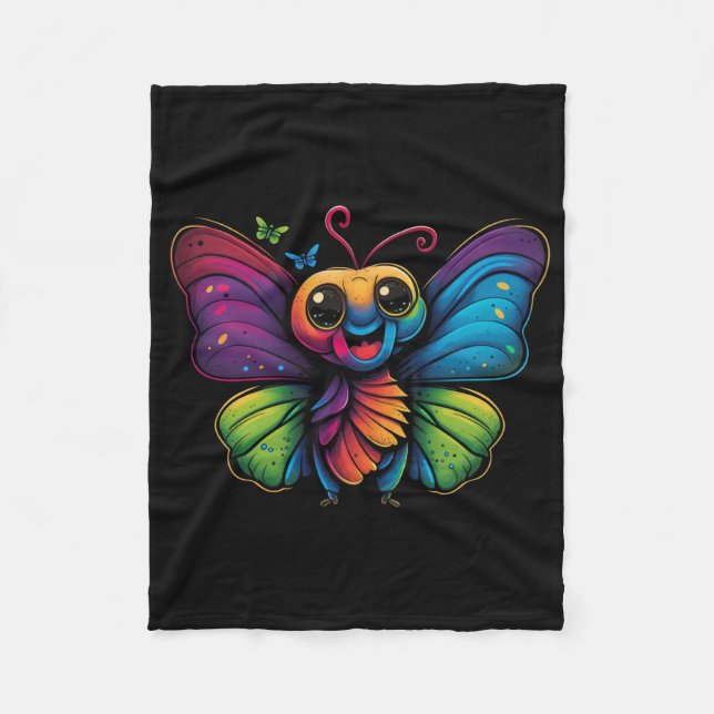 A rainbow-coloured-butterfly fleece blanket (Front)
