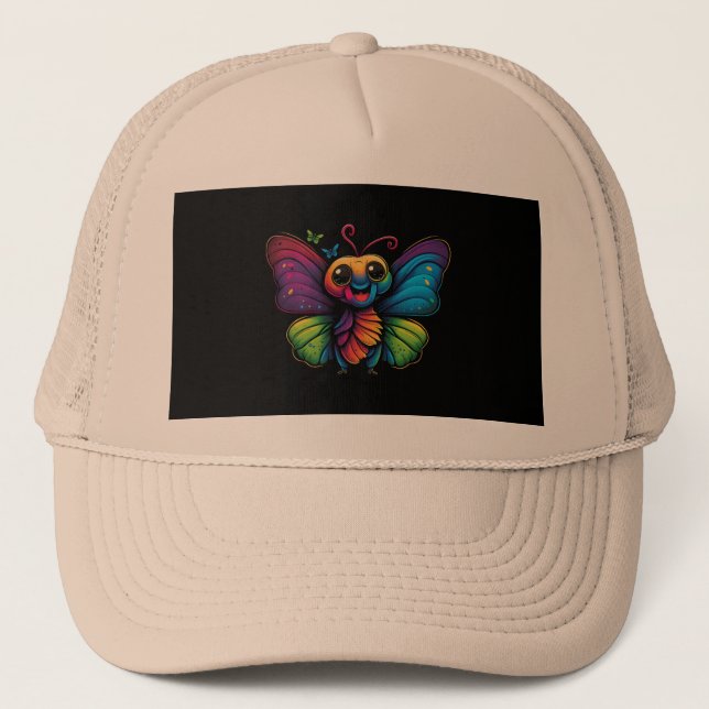 A rainbow-coloured-butterfly trucker hat (Front)