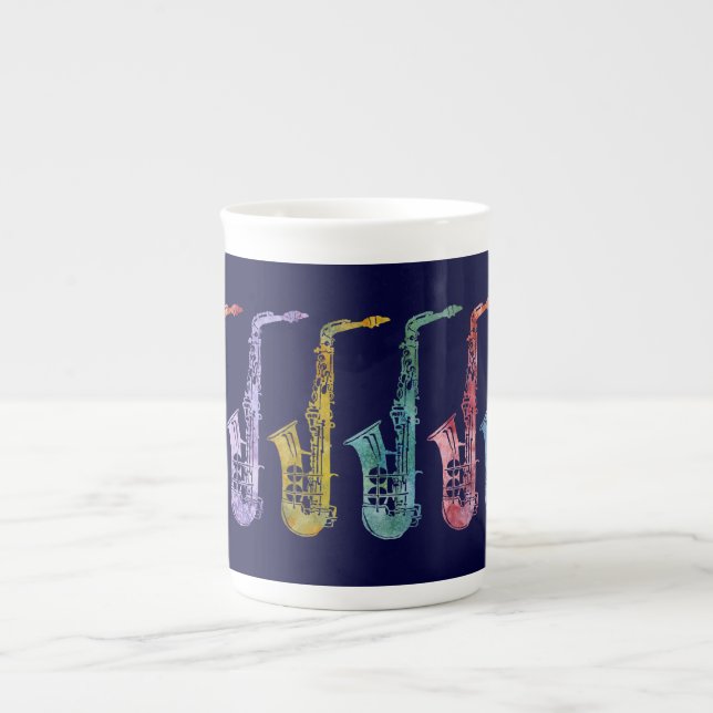 A Rainbow of Retro Style Saxophones Bone China Mug (Front)
