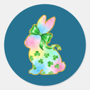 A Rainbow Rabbit With Green Bow And Shamrock St Pa Classic Round Sticker