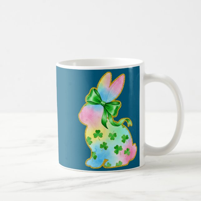 A Rainbow Rabbit With Green Bow And Shamrock St Pa Coffee Mug (Right)