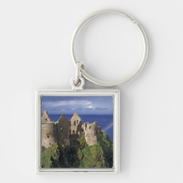 A rainbow strikes mediaeval Dunluce Castle on Key Ring (Front)