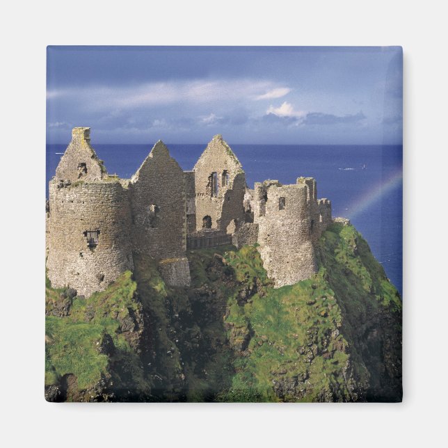 A rainbow strikes mediaeval Dunluce Castle on Magnet (Front)