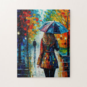 A Rainy City Park Stroll to Friendship's Embrace  Jigsaw Puzzle